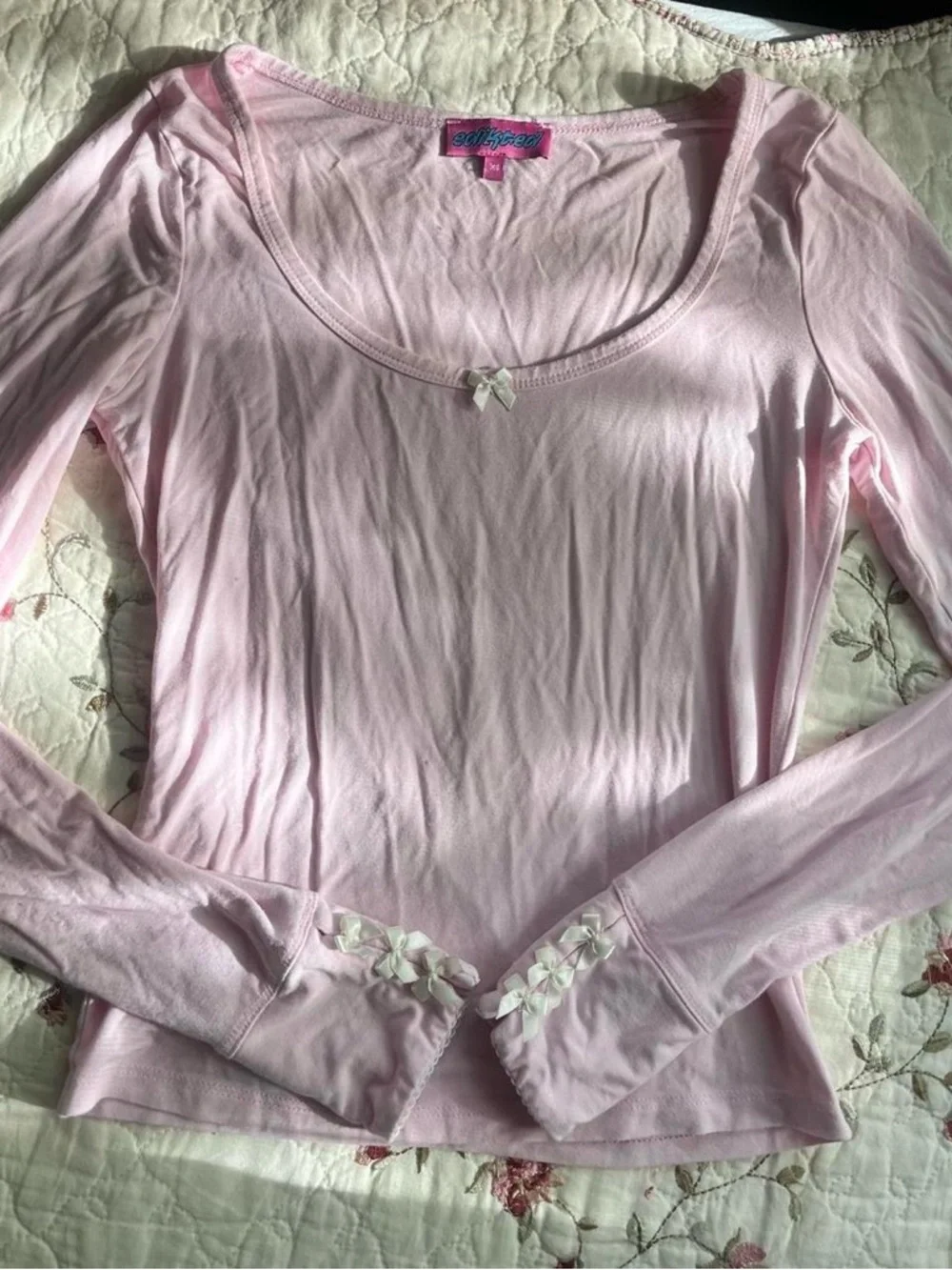 Edikted Light Pink Lolo Bow Long Sleeve Top with Bows - Picture 2 of 8